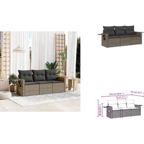 3-tlg. Garten-Sofagarnitur mit Kissen Grau Poly Rattan - Gartenmöbel - PE-Rattan Möbel - Outdoor Lounge Set - Rattan Sofas - Balkonmöbel (1/3)