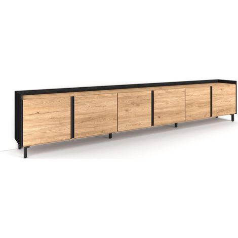 Skraut Home - TV-Schrank, Lowboard, für Wohnzimmer und Esszimmer, 309x35x61cm, Für TV-Geräte bis zu 80", Industriedesign, Moderner Stil, Eiche Schwarz (1/5)