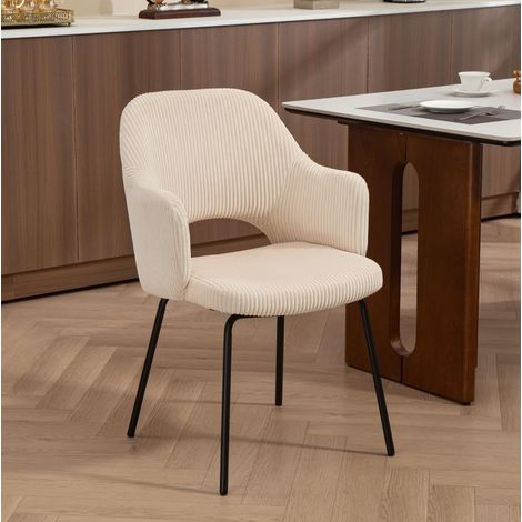 Sedia da pranzo imbottita in velluto a coste, forma a conchiglia, gambe in acciaio, beige HAVRYA (1/5)
