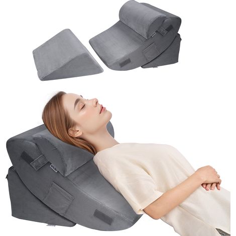 VEVOR Coussin Incline Lit, Oreiller Triangulaire Orthopedique Reglable, Rembourrage Mousse, Housse Lavable, Coussin de Lecture Lit pour Soulagement Reflux Acide, Soutien Dos, Jambes, Cou, Gris Fonce (1/5)