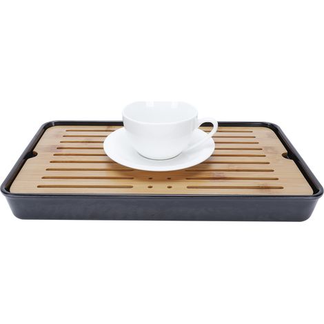 Plateau de service en bambou pour thé, plateau de drainage pour théière, plateau de service rectangulaire pour cuisine, 33 cm, 1100 ml (1/5)