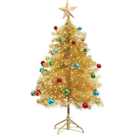 Arbre De Noël Artificiel - 90 Cm - Avec Guirlande Lumineuse Chaude Blanche 10 M - 30 Boules Décoratives - Pied Stable À 4 Pattes
