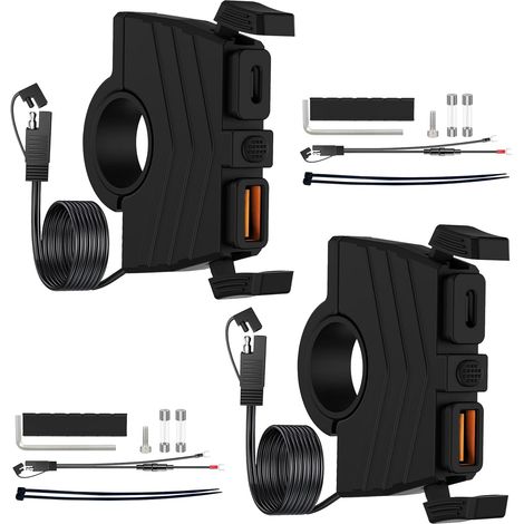 Lot de 2 Prises USB C, Chargeur Moto 54W, Étanche IP65, QC3.0 et PD, Pour Guidon 12V-24V (1/5)