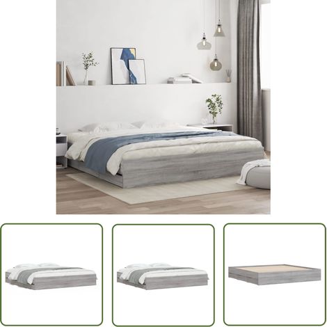 The Living Store Bettgestell mit Schubladen Grau Sonoma 180x200cm Holzwerkstoff - Bettesystem - Holzbettfundament - Doppelbett - Boxspringbett - Schrankbett (1/5)
