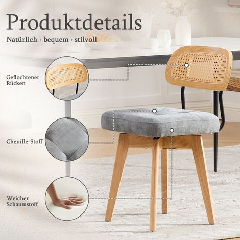 Set di 2 sedie girevoli a 360°, sedie da cucina in stile moderno di metà secolo, con schienale intrecciato e seduta imbottita, sedie girevoli a 360°, adatte per sala da pranzo e camera da letto (grigi (1/5)