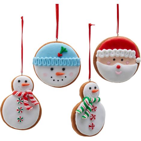 Pendaglio per albero di natale Biscotti con Glassa da 8 cm rosso verde e blu -Faccia del Pupazzo di Neve (1/5)