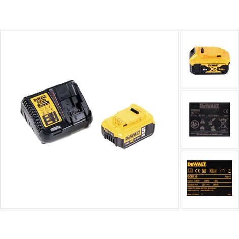 Batteria agli ioni di litio DeWalt XR da 5,0 Ah, 18 V con caricatore caricabatteria originale DCB115 DCB184 (1/5)
