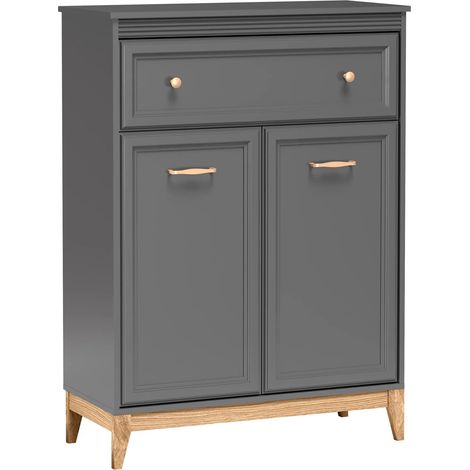 AX LIVING Kommode Nymphen Dunkelgrau 1 Schublade 2 Türen MDF Eiche Beine schmal