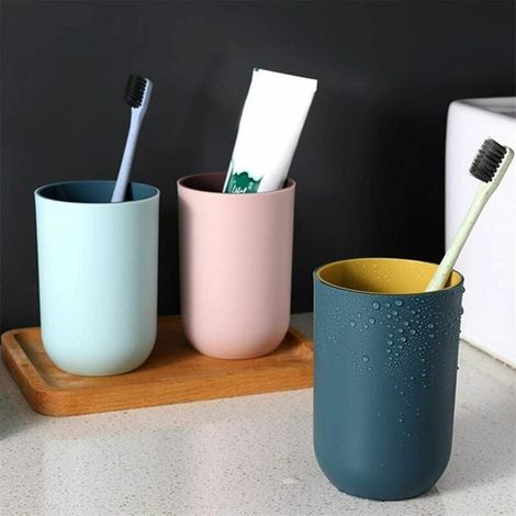 2er-Pack Zahnbürstenhalter, tragbare Mundbecher, wiederverwendbare Wasserbecher für Reisen, Camping, Badezimmerorganisation, Badezimmeraccessoires (Nordisches Blau) (1/4)