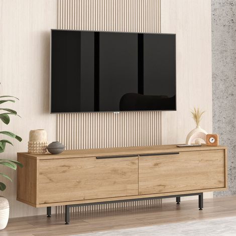 Mobile Porta tv Palmi, 2 Vani, 2 Ante, Apertura a Ribalta, 160x36x45h cm Marrone Rovere (1/5)