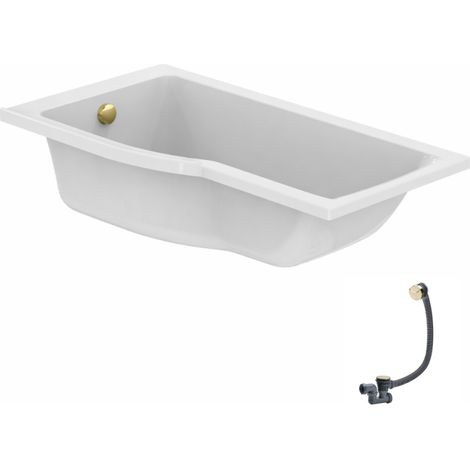 Bañera con ducha IDEAL STANDARD Connect Air de 150 x 80 cm con desagüe dorado y apertura a la izquierda.