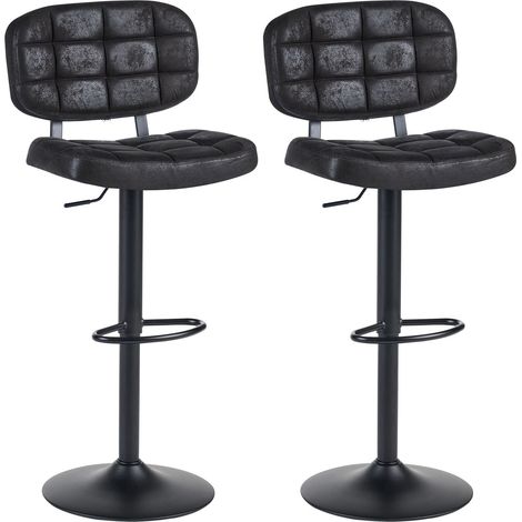 Set of 2 Bar Stool Black Faux Suede Upholstery Swivel Retro TILTON (1/5)