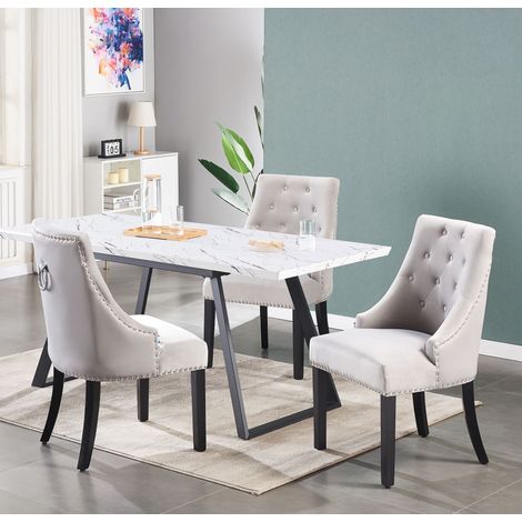 Juego de comedor Toga LUX Windsor: mesa de comedor extensible blanca y juego de 4 sillas de comedor de terciopelo gris claro - Comedor Cocina (1/5)