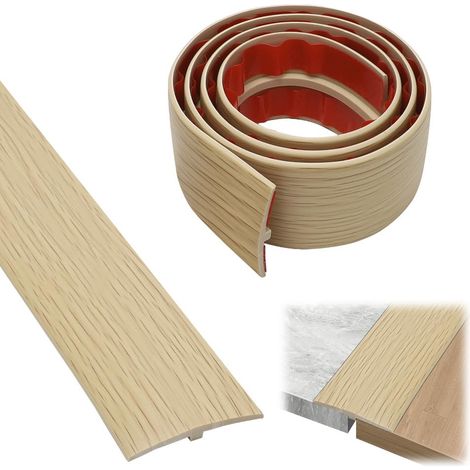 Profil T pour bande de transition, bande de seuil en PVC, profil de transition autocollant 3M 5CM, bande de compensation de hauteur pour parquet, stratifié, seuil (veinage de l'érable) (1/5)