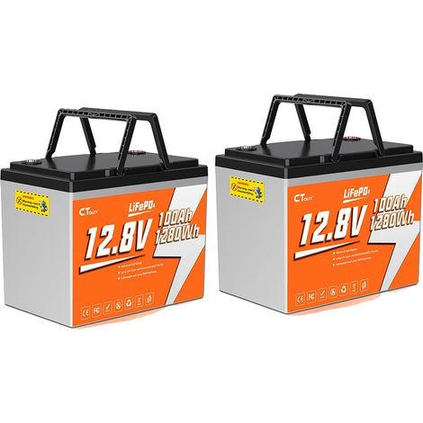 Batterie LifePO4, capacité 100Ah, énergie 1280Wh, plus de 4000 cycles, BMS 100A, CT100-12 x2pcs (1/2)