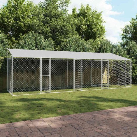 Vidaxl – Cage pour chien argent 800 x 200 x 256 cm – Acier galvanisé résistant aux intempéries – Enclos extérieur sécurisé pour grands chiens