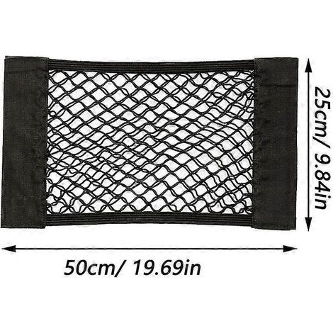 Filet de rangement pour coffre arrière de voiture, filet élastique avec fermeture auto-agrippante, sac de rangement en maille, pochette, organisateur de voiture, sac pour dossier de siège (25 x 50 cm)