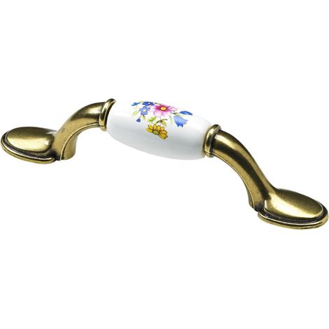 Hettich Möbelgriff  Keramik weiß/floral 18 x 126,5 x 30 mm - 1 Stück Möbelgriffe