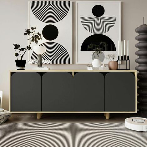 Buffet bas moderne effet bois 4 portes anthracites VAREN (1/4)