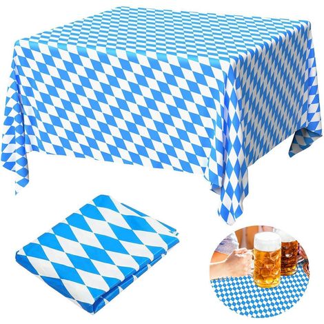 Nappe Oktoberfest 137x274 cm, Losange bavarois bleu blanc, Nappe jetable