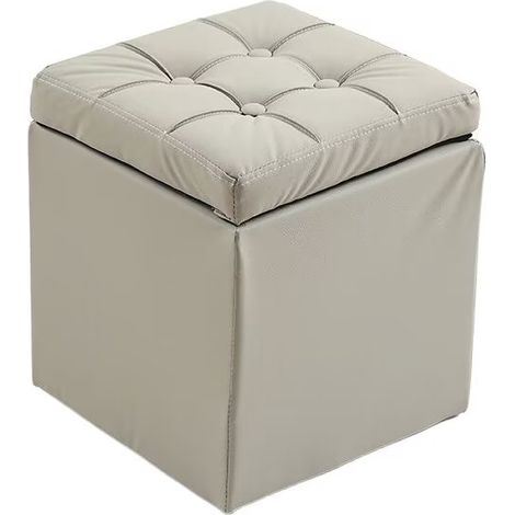 Pouf, Cube, Repose-Pieds – Dimensions: 30 x 30 x 35 cm (Gris) (1/2)