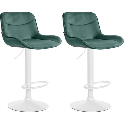 Lot de 2 tabourets de bar pivotant forme ergonomique surpiqûres décoratives en velours vert cadre en métal blanc 100006600 (1/5)