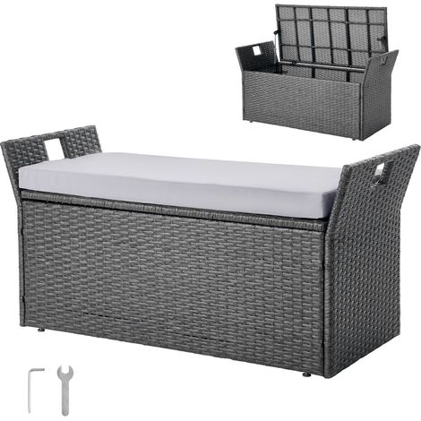Banc de Rangement Extérieur en Rotin Synthétique Coffre de Jardin 151 L Banc de Terrasse avec Coussin, Capacité de Charge 181,4 kg, Poignée Latérale, Siège d'Extérieur pour Patio, Jardin, Balcon (1/5)
