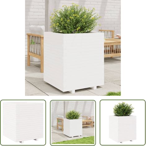 The Living Store Pflanzkübel Weiß 60x60x72,5 cm Massivholz Kiefer - Kiefernholzkübel - Blumentopf Weiß - Gartendeko - Kübel Aus Holz - Pflanzenbehälter (1/5)