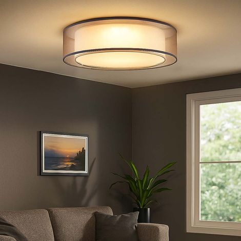 Lampada da soffitto a LED dimmerabile tramite interruttore della luce Lampada da soggiorno Lampada da soffitto Lampada da camera da letto, metallo nichel opaco, tessuto grigio, 24W 2800lm bianco caldo