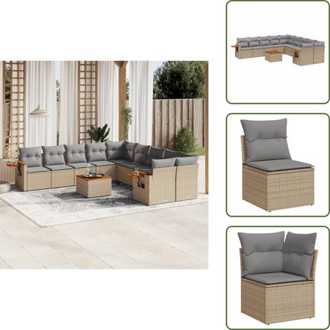 Muebles de exterior - vidaXL Set de sofás de jardín 11pzas con cojines ratán sintético beige - Sofás de jardín con cojines