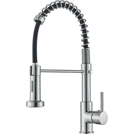 Robinet Cuisine Nickel brossé Mitigeur Cuisine Avec Douchette 360° Robinet d'Évier à Arc Élevé pulvérisateur escamotable 2 Modes de Pulvérisation,Chaud et Froid (1/5)