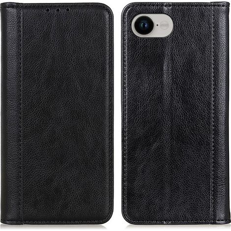 Funda para iPhone 17e / 16e, tipo cartera de piel Litchi, negra (1/5)
