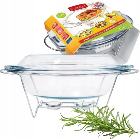 HITZEBESTÄNDIGE Schüssel mit Heizelement 2,9L mit Deckel 300°C GLAS POLEN (1/5)
