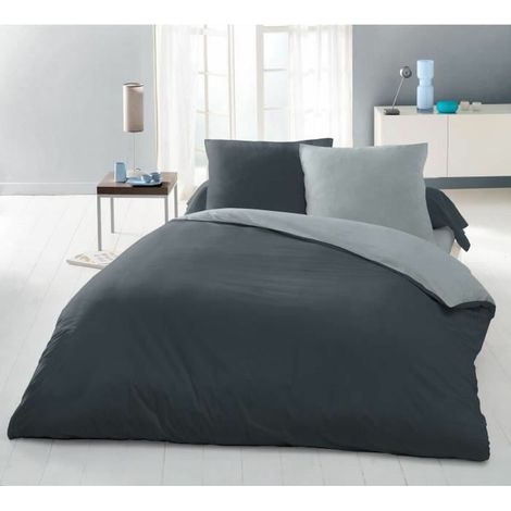 Juego de funda nórdica para 2 personas - 220x240 cm - 100% Algodón - Bicolor Gris claro y oscuro