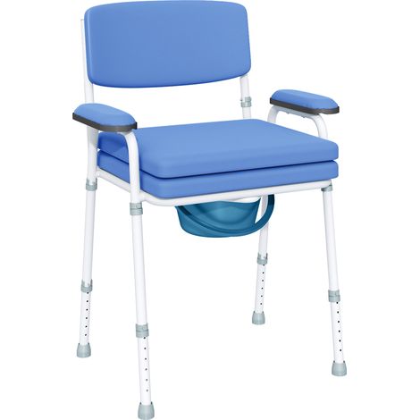 Sedia Comoda 5 in 1 per Anziani e Disabili per WC e Doccia 61x54x86-102A cm e Secchio Rimovibile in Acciaio e Plastica Celeste (1/5)