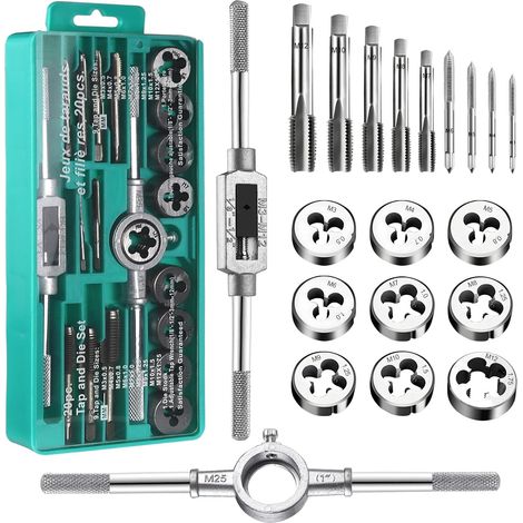 Tap Set Tap and Die Set Left Turn 20 Pcs Die Plumbing Taps and Dies M3-M12 Tap Holder Machine Tap and Die Repair Threads Thread Tools (1/5)
