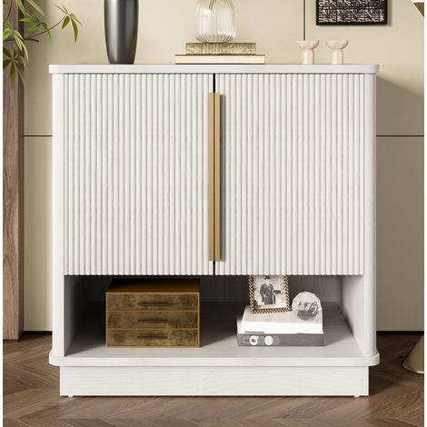 Meuble à chaussures 60x40x61 cm avec 2 portes et niche ouverte, blanc et bois (1/5)