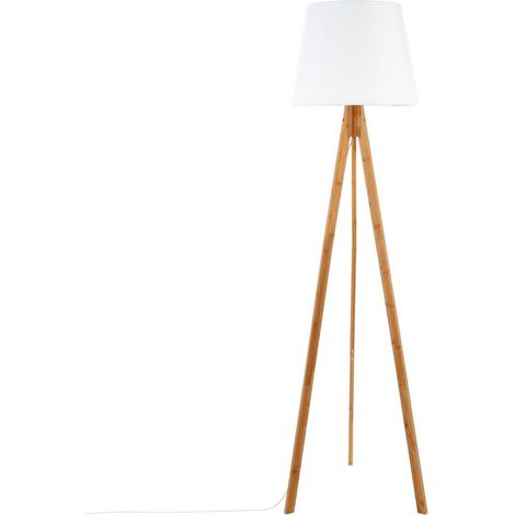 Atmosphera – Lampadaire trépied en bambou 160 cm – Abat-jour polyester blanc – Éclairage scandinave moderne pour salon et bureau (1/7)