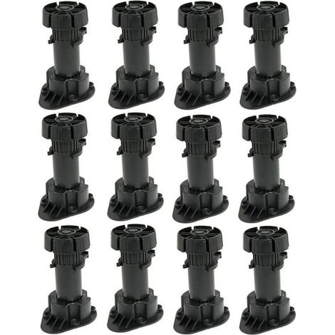 12 Pcs Adjustable Furniture Legs Plastic Cabinet Feet with Clip Base Height 120-150mm (1/4)