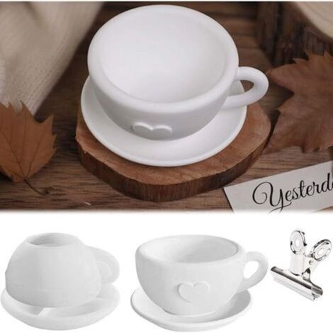 2 Pcs Silicone Coffee Cup Molds with Saucers Silicone Mold Candle Holder Tea Cup Silicone Tray Resin Tray for Crafts Plaster (1/5)