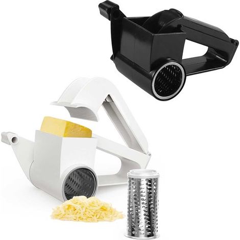 Grattugia per formaggio in 2 pezzi, grattugia manuale con rullo in acciaio inox, grattugia multifunzionale, aiuto in cucina per verdure, cioccolato, formaggi a pasta dura e frutta secca, nera. (1/5)