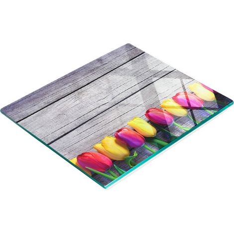 Planche de service en verre avec motif de tulipes en bois, 60 x 52 cm (1/5)