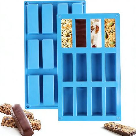 Stampo quadrato in silicone per dolci con 12 cavità, 2 pezzi, 29,5 x 17,3 x 3 cm, per biscotti rettangolari, sapone artigianale, barrette energetiche, brownie, cheesecake (1/5)