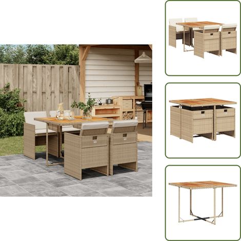 The Living Store 5-tlg. Garten-Essgruppe mit Kissen Beige Poly Rattan - Gartentisch - Gartenmöbelset - Esstisch - Outdoor Möbel - Terrassenmöbel (1/5)