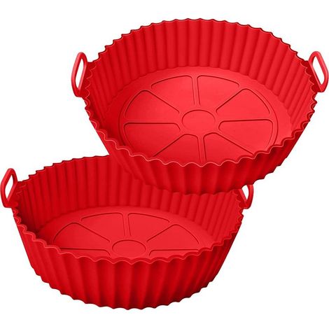Accesorios para freidora de aire, juego de 2, reutilizables y fáciles de limpiar, de silicona, 19 cm, rojo (1/5)