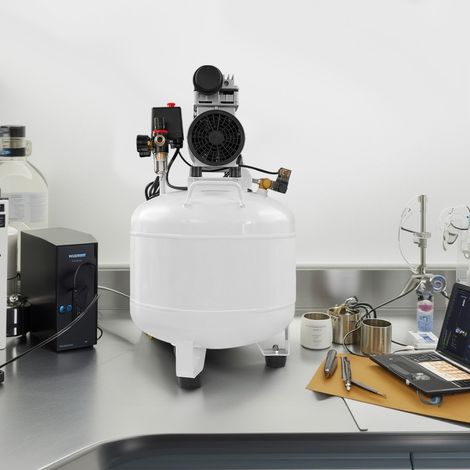 Luftkompressor 40L/750W 1PS Ölfrei Leise 8Bar 115PSI Tragbarer Kompressor mit Kupfermotor und Öl-Wasser-Abscheider, mit Schalldämpfer, 41x65 cm, Weiß