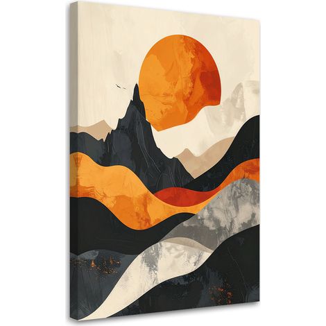 Quadro su tela, Paesaggio astratto con sole arancione - 20x30 (1/2)