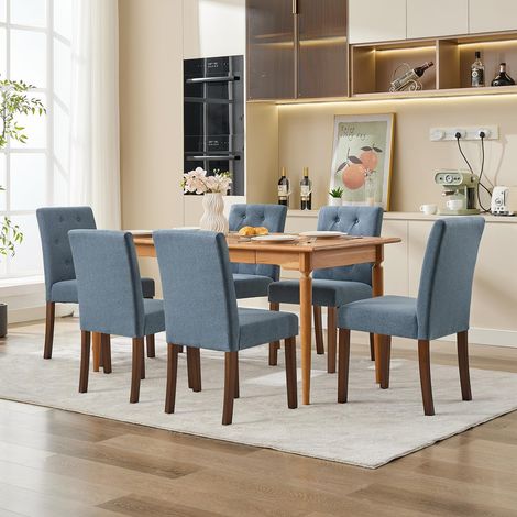 Chaise de Salle à Manger Lot de 4 – Tissu Lin Bleu Marine Ultra Doux, Dossier Capitonné, Design Moderne, Assise Confortable, Facile à Nettoyer pour Cuisine & Salon (1/5)