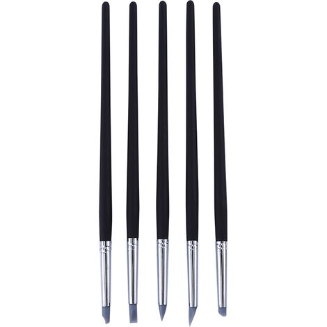 Lot de 5 outils de modelage en silicone souple pour argile, terre cuite et poterie, manches en bois, stylos de sculpture flexibles (1/5)