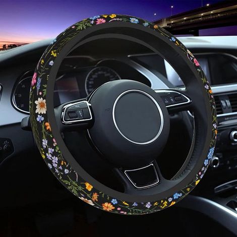 Coprivolante per auto da 38 cm (15"), coprivolante da uomo, antiscivolo, traspirante, assorbente del sudore, universale, volante carino da 14,5" e 15". (1/4)